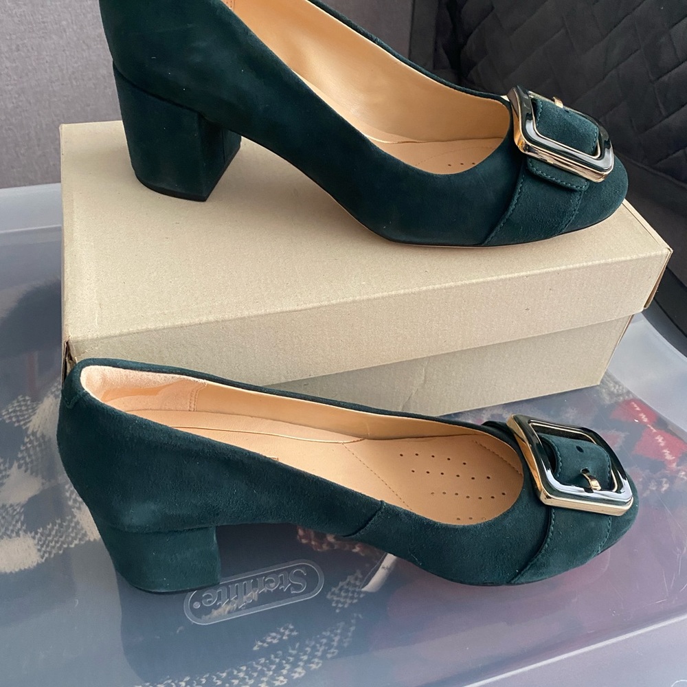Clarks Velvet Block Heels